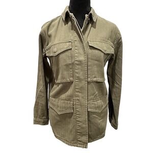 TOPSHOP Olive Green Utility Shacket Jacket Button Front Pockets Women US 4